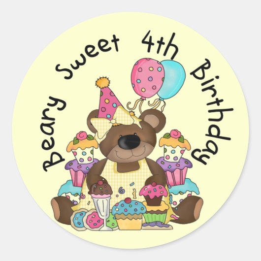 Beary Sweet 4. Geburtstag Runder Aufkleber (Vorderseite)