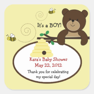 Beary Sweet Bear & Bee QUADRAT Aufkleber Favor