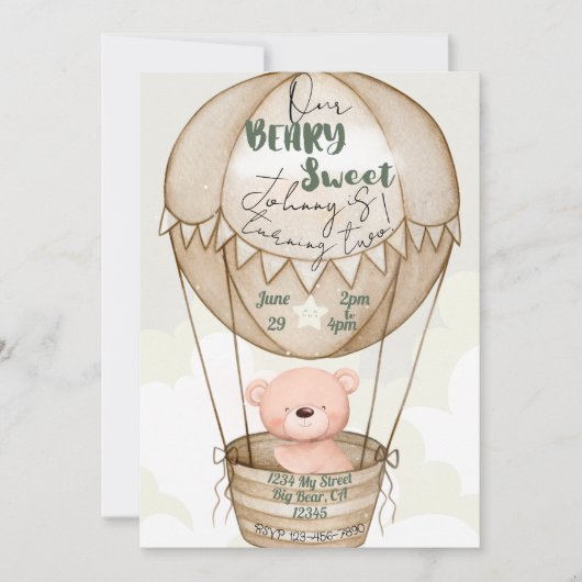 Beary Sweet Birthday Einladung (Vorderseite)