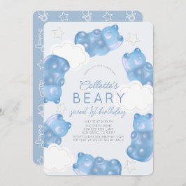 Beary Sweet Blue Gummy Bären Boy 1. Geburtstag Einladung