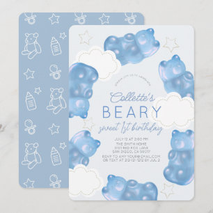 Beary Sweet Blue Gummy Bären Boy 1. Geburtstag Einladung