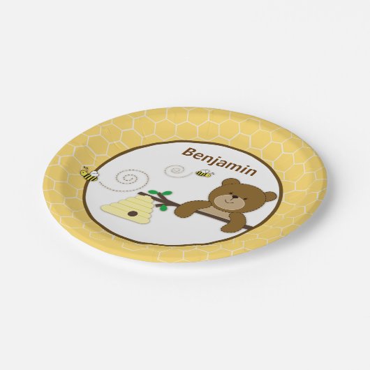Beary Sweet Honey Bear & Bumble Bear Birthday Pappteller (Schrägansicht)