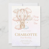 Beary Sweet Hot Air Balloon 1st Birthday  Einladung (Vorderseite)