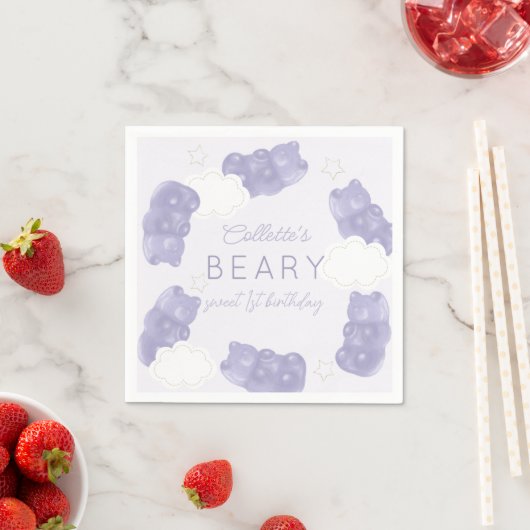Beary Sweet Lila Gummy Bear Geburtstag Serviette (Beispiel)