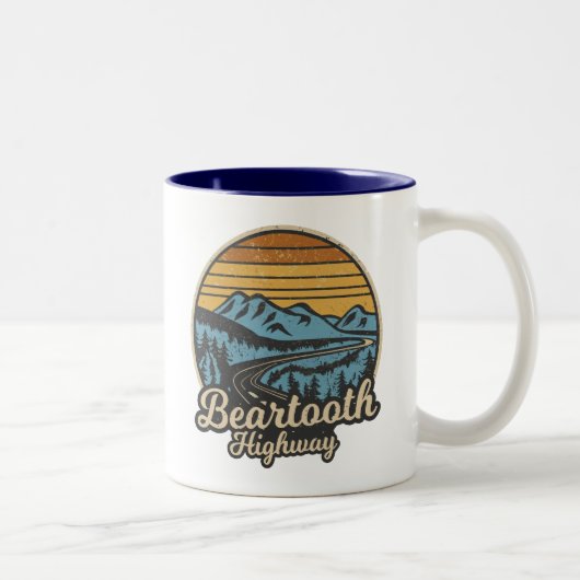 Bearzahnweg Montana Wyoming Retro Zweifarbige Tasse (Rechts)