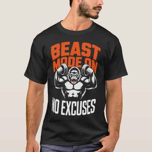 Beast Mode No Excuses Gorilla Fitness Tee (Vorderseite)