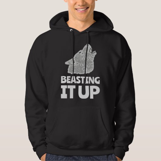 Beasting It Up Workout Fitness Graphic With White Hoodie (Vorderseite)