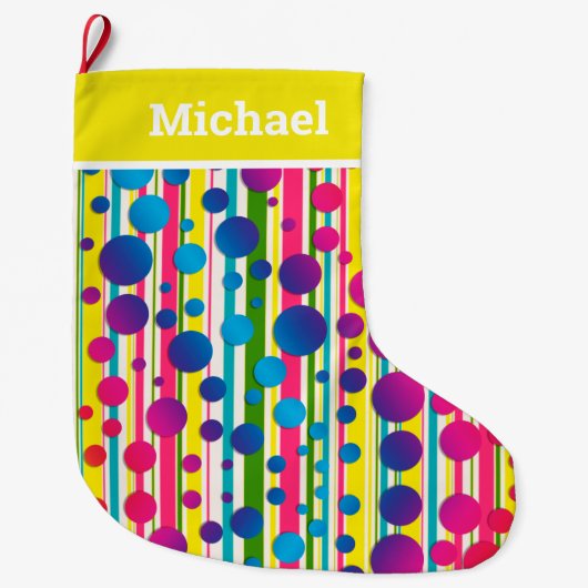 [Beatnik-Blasen] Retro-Polka-Dot gelb gestrichen Großer Weihnachtsstrumpf (Vorderseite)