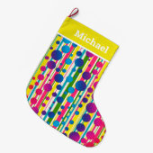 [Beatnik-Blasen] Retro-Polka-Dot gelb gestrichen Großer Weihnachtsstrumpf (Vorderansicht (hängend))