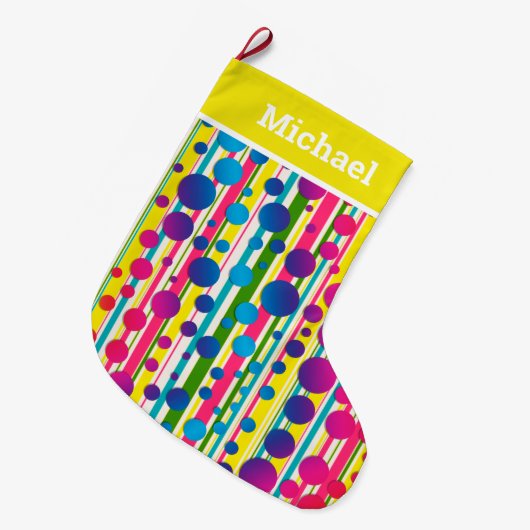 [Beatnik-Blasen] Retro-Polka-Dot gelb gestrichen Großer Weihnachtsstrumpf (Vorderansicht (hängend))