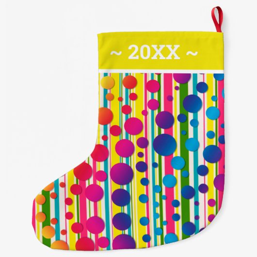 [Beatnik-Blasen] Retro-Polka-Dot gelb gestrichen Großer Weihnachtsstrumpf (Rückseite)