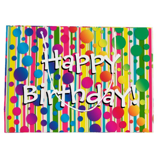 [Beatnik-Blasen] Retro-Polka-Dot Regenbogen Große Geschenktüte (Rückseite)