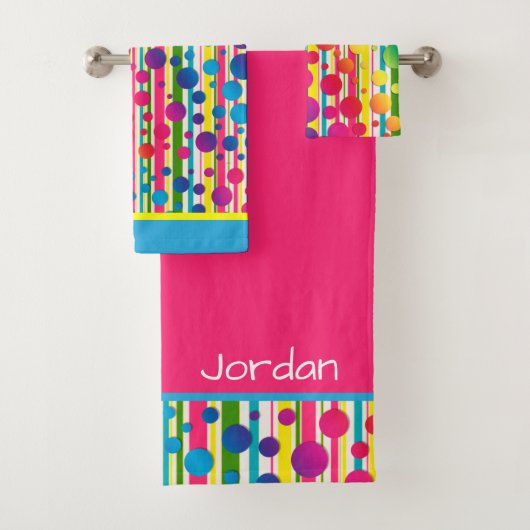 [Beatnik-Blasen] Retro Tupfen-Streifen-Regenbogen Badhandtuch Set (Insitu)