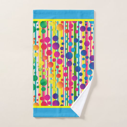 [Beatnik-Blasen] Retro Tupfen-Streifen-Regenbogen Badhandtuch Set (Handtuch)