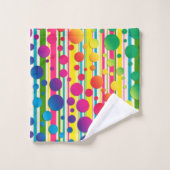 [Beatnik-Blasen] Retro Tupfen-Streifen-Regenbogen Badhandtuch Set (Waschlappen)