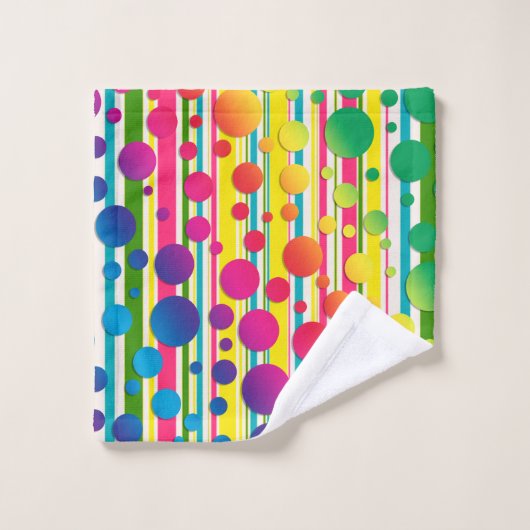 [Beatnik-Blasen] Retro Tupfen-Streifen-Regenbogen Badhandtuch Set (Waschlappen)