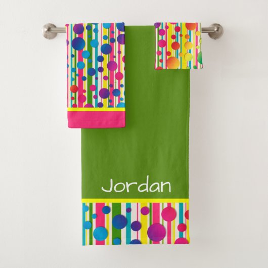 [Beatnik-Blasen] Retro Tupfen-Streifen-Regenbogen Badhandtuch Set (Insitu)