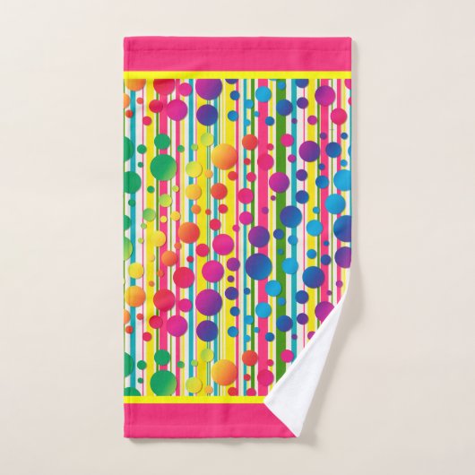 [Beatnik-Blasen] Retro Tupfen-Streifen-Regenbogen Badhandtuch Set (Handtuch)