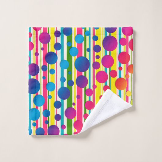 [Beatnik-Blasen] Retro Tupfen-Streifen-Regenbogen Badhandtuch Set (Waschlappen)