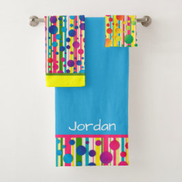 [Beatnik-Blasen] Retro Tupfen-Streifen-Regenbogen Badhandtuch Set