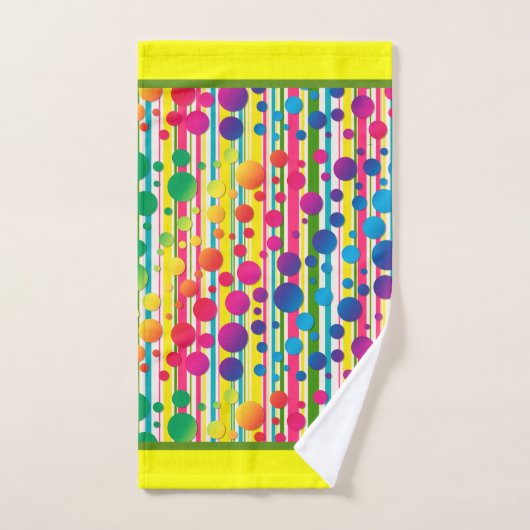 [Beatnik-Blasen] Retro Tupfen-Streifen-Regenbogen Badhandtuch Set (Handtuch)