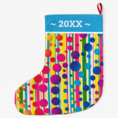 [Beatnik Bubbles] Retro Polka Dot Streifen blau Großer Weihnachtsstrumpf (Rückseite)