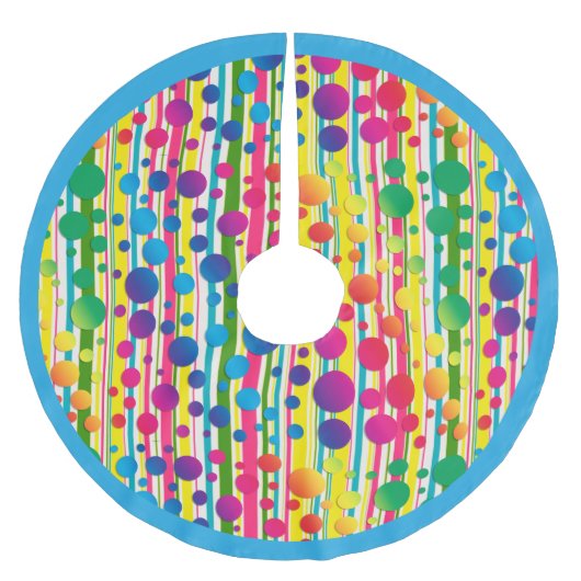 [Beatnik Bubbles] Retro Polka Dot Streifen blau Polyester Weihnachtsbaumdecke (Vorderseite)