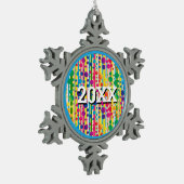 [Beatnik Bubbles] Retro Polka Dot Streifen blau Schneeflocken Zinn-Ornament (Links)