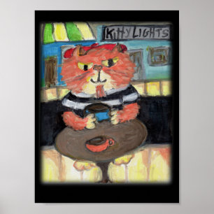 Beatnik Kitty Coffeehouse Folk Art Malerei Poster