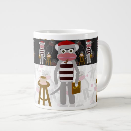 Beatnik Monkey Pattern Fun Character Cartoon Jumbo-Tasse (Vorderseite Rechts)