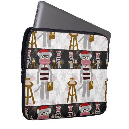 Beatnik Sock Monkey Streifenmuster Laptopschutzhülle (Vorne Rechts)