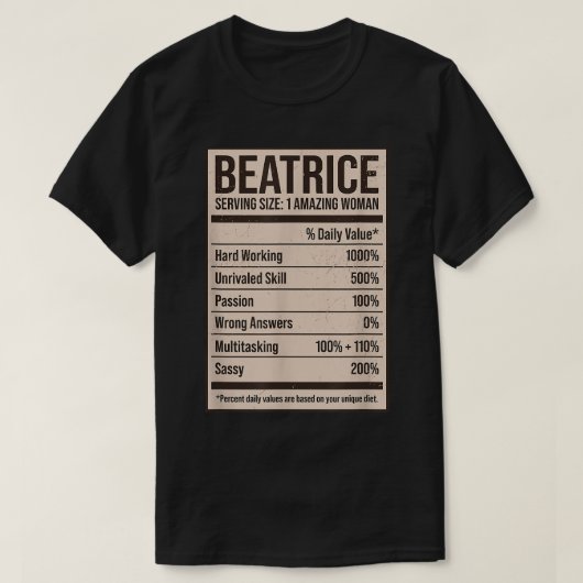 Beatrice Nutrition Fakten Name Nickname Alias Tite T-Shirt (Design vorne)