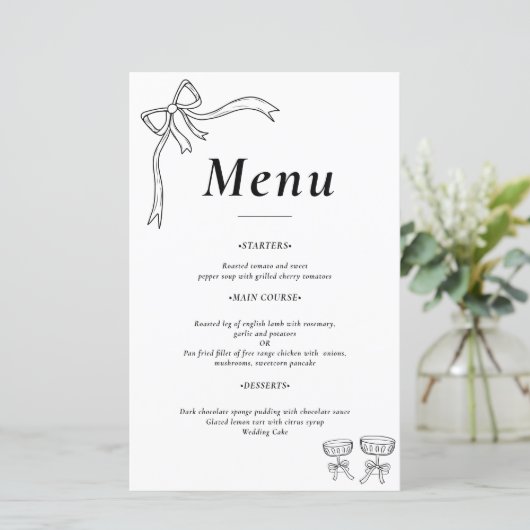 Beatrice Ribbon Wedding Menus (Stehend Vorderseite)