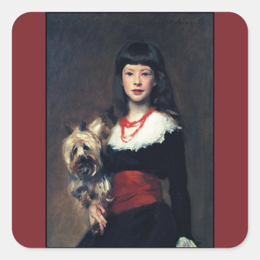 Beatrice Townsend w/Dog 1882 ~ Realismus Quadratischer Aufkleber (Vorderseite)