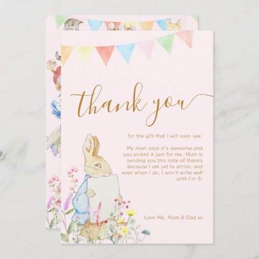 Beatrix Peter die Rabbit Woodland Baby Dusche Dankeskarte (Vorne/Hinten)