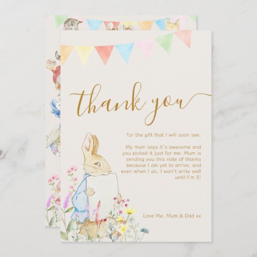 Beatrix Peter die Rabbit Woodland Baby Dusche Dankeskarte (Vorne/Hinten)