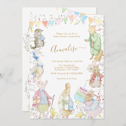Beatrix Peter die Rabbit Woodland Baby Dusche Einladung (Vorne/Hinten)