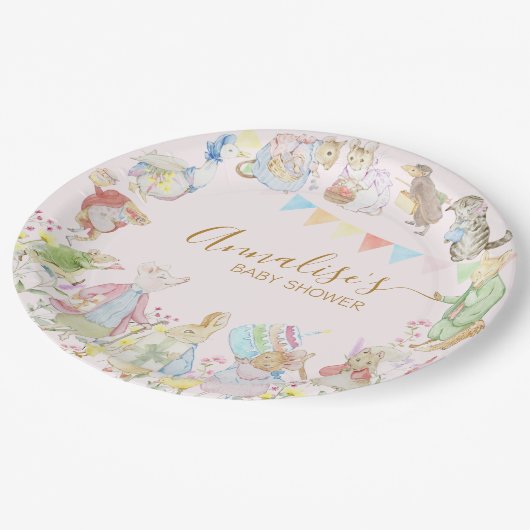 Beatrix Peter die Rabbit Woodland Baby Dusche Pappteller (Schrägansicht)