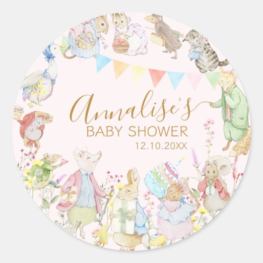 Beatrix Peter die Rabbit Woodland Baby Dusche Runder Aufkleber (Vorderseite)