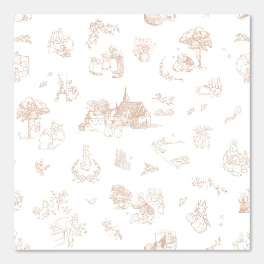 Beatrix Peter the Rabbit Toile Chinoiserie Brown Tapete (Vorderseite)