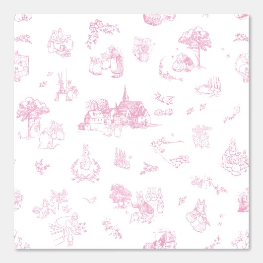 Beatrix Peter the Rabbit Toile Chinoiserie Pink Tapete (Vorderseite)