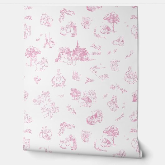 Beatrix Peter the Rabbit Toile Chinoiserie Pink Tapete (Abrollen)