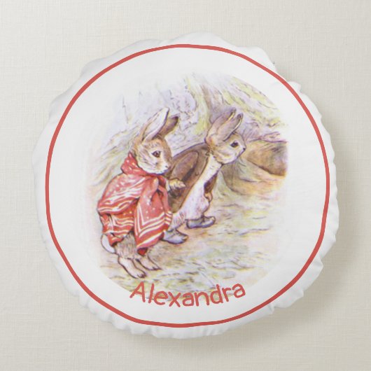 Beatrix Potter Bunnies Rundes Kissen (Rückseite)