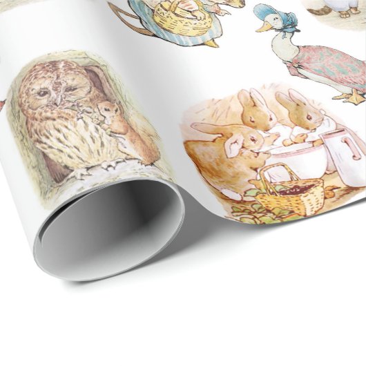 Beatrix Potter Bunny Mouse Puddle Duck Eichhörnche Geschenkpapier (Rolleneckpunkt)