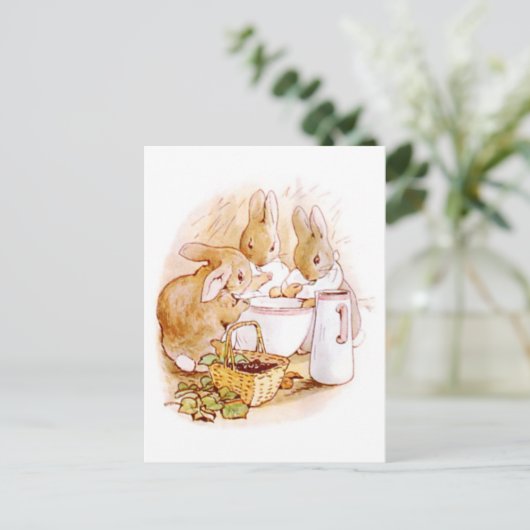 Beatrix Potter, Kaninchen, Bowl & Milk Pitcher Postkarte (Stehend Vorderseite)
