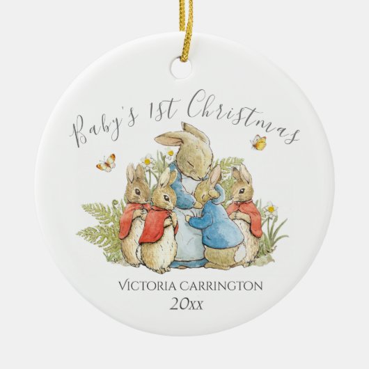 Beatrix Potter Peter Rabbit Baby's 1. Weihnachten Keramik Ornament (Vorne)