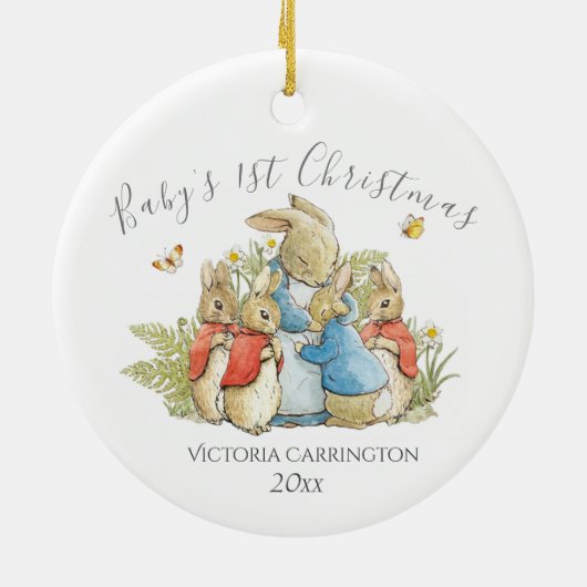 Beatrix Potter Peter Rabbit Baby's 1. Weihnachten Keramik Ornament (Hinten)