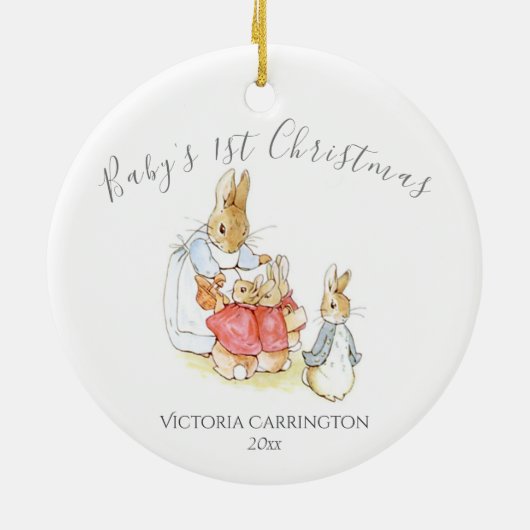 Beatrix Potter Peter Rabbit Baby's 1. Weihnachten Keramik Ornament (Hinten)