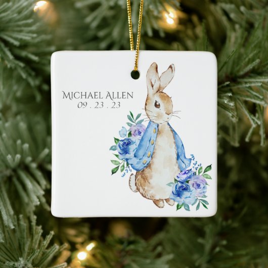 Beatrix Potter Peter Rabbit Blue Personalisiert Ba Keramikornament (Baum)