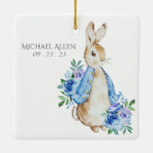 Beatrix Potter Peter Rabbit Blue Personalisiert Ba Keramikornament (Rückseite)